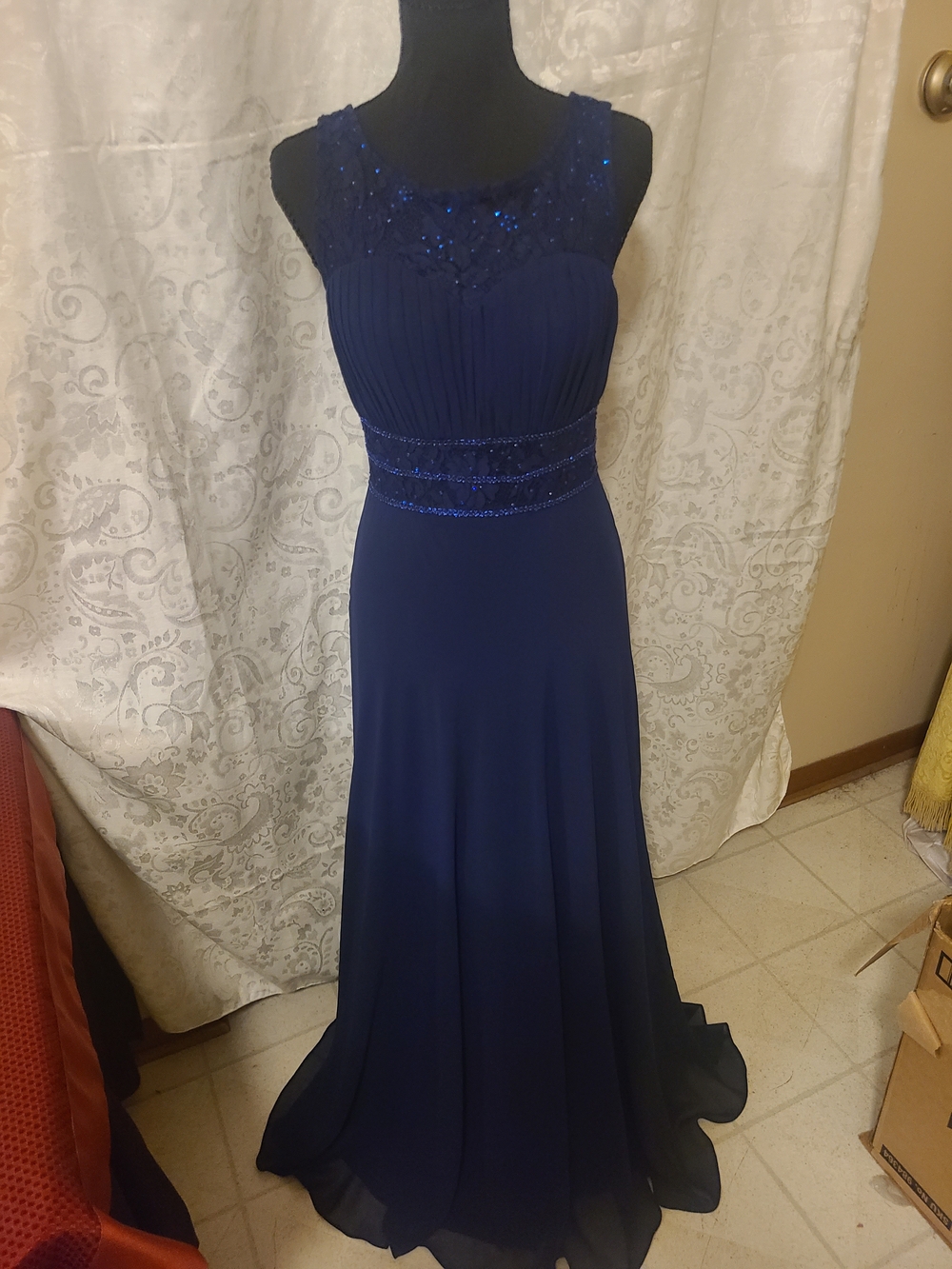 Ever Pretty Royal Blue Beaded Chiffon Maxi Dress